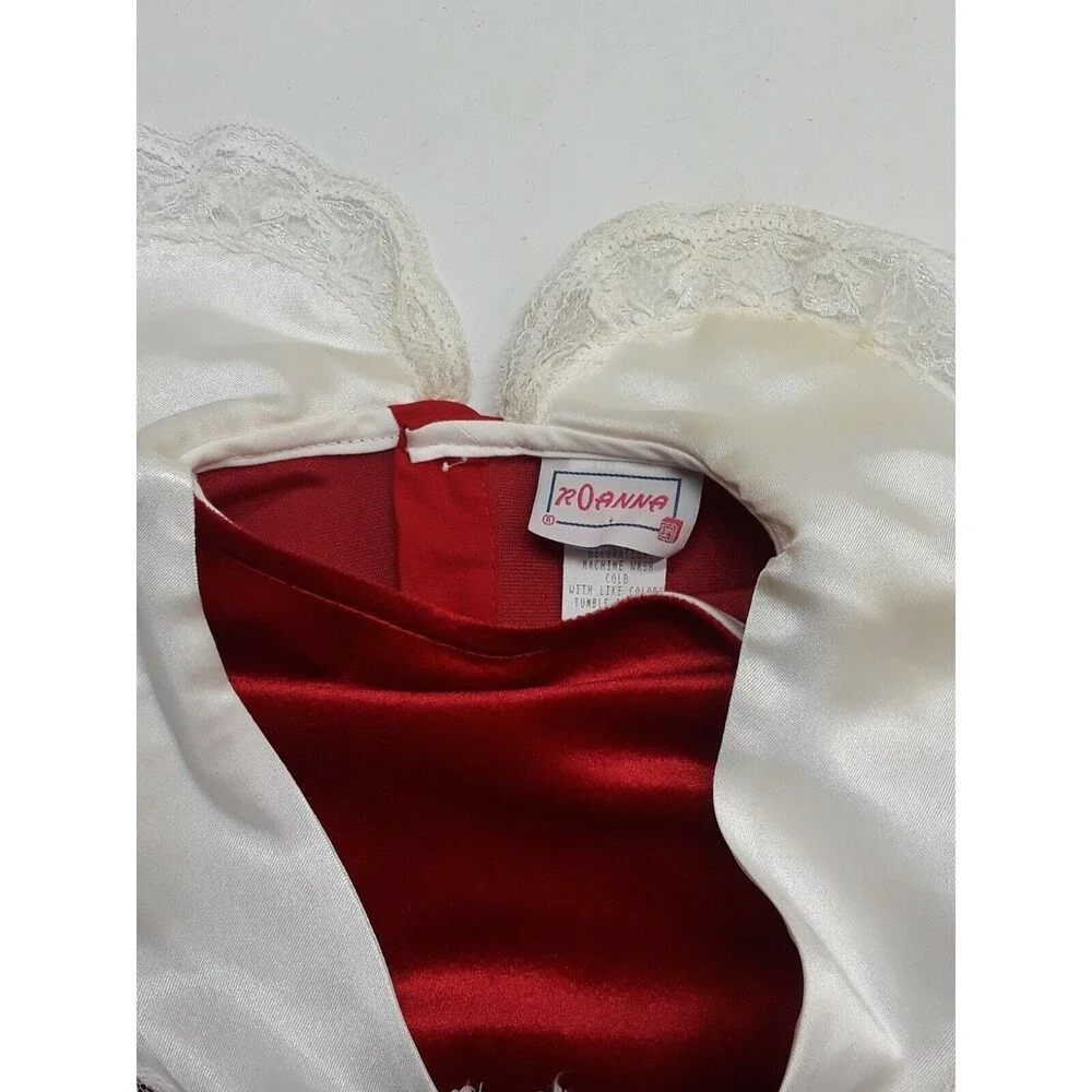 Vtg Roanna Girl Velvet Red Circle Lace Frilly Dress USA Collared Long Sleev Sz 6